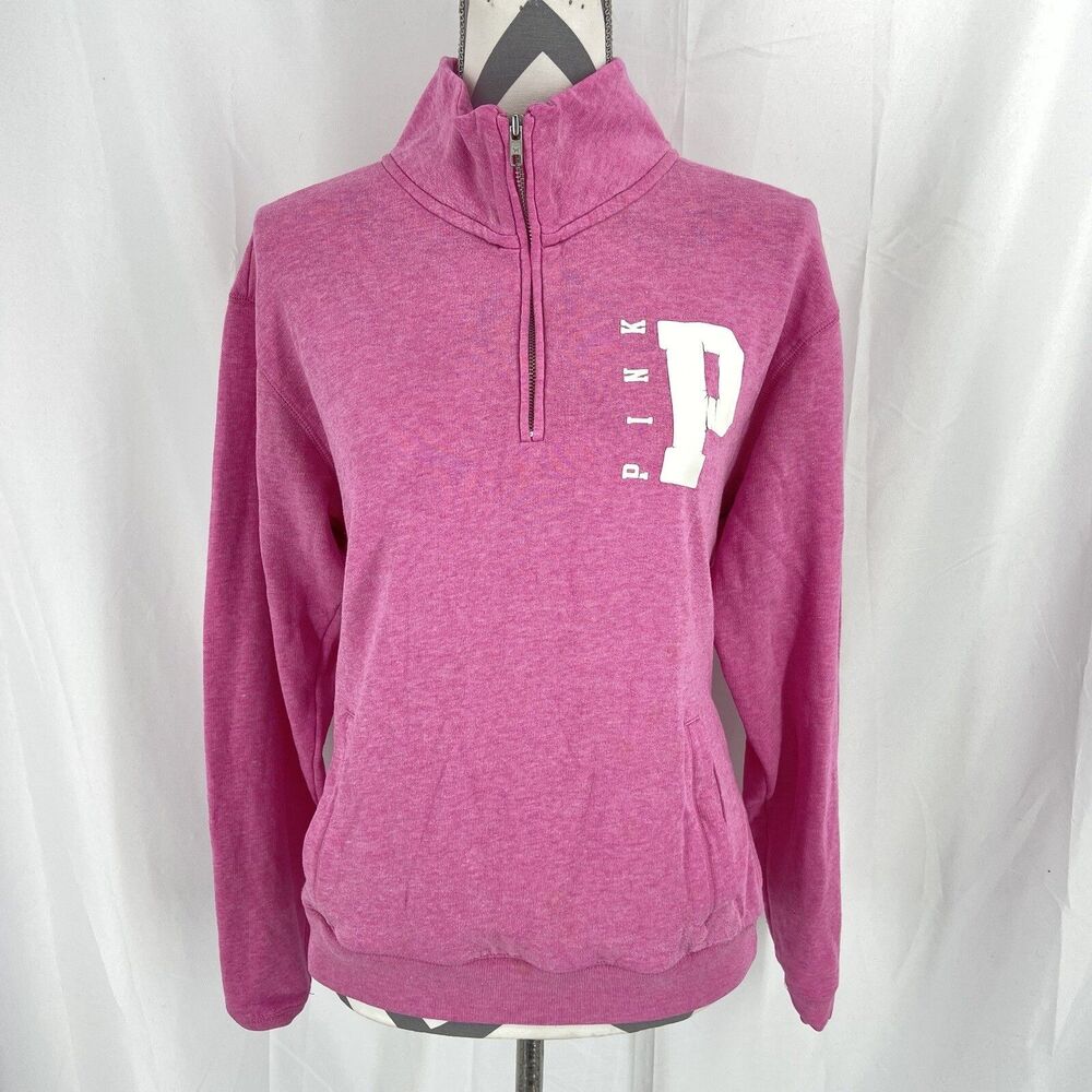 Pink Victoria's Secret 1/2 Zip Sweatshirt Pullover Women's Small S Graphic Pink